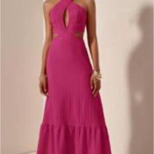 Elegant Pink Halter Maxi Dress